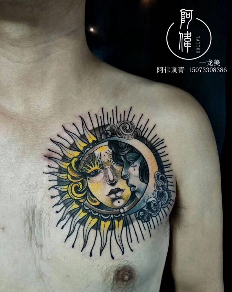 太阳纹身图片_New School纹身图案