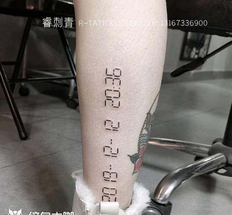 数字纹身图片_腿部纹身图案
