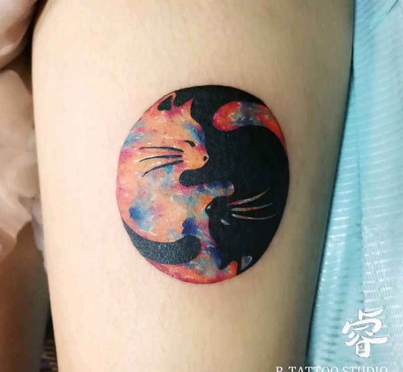 阴阳猫，遮盖纹身图片
