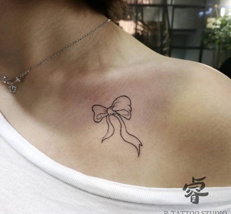 小清新蝴蝶结纹身图片