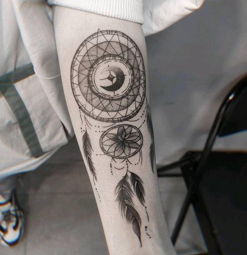 捕梦网纹身图片_手臂点刺纹身图案