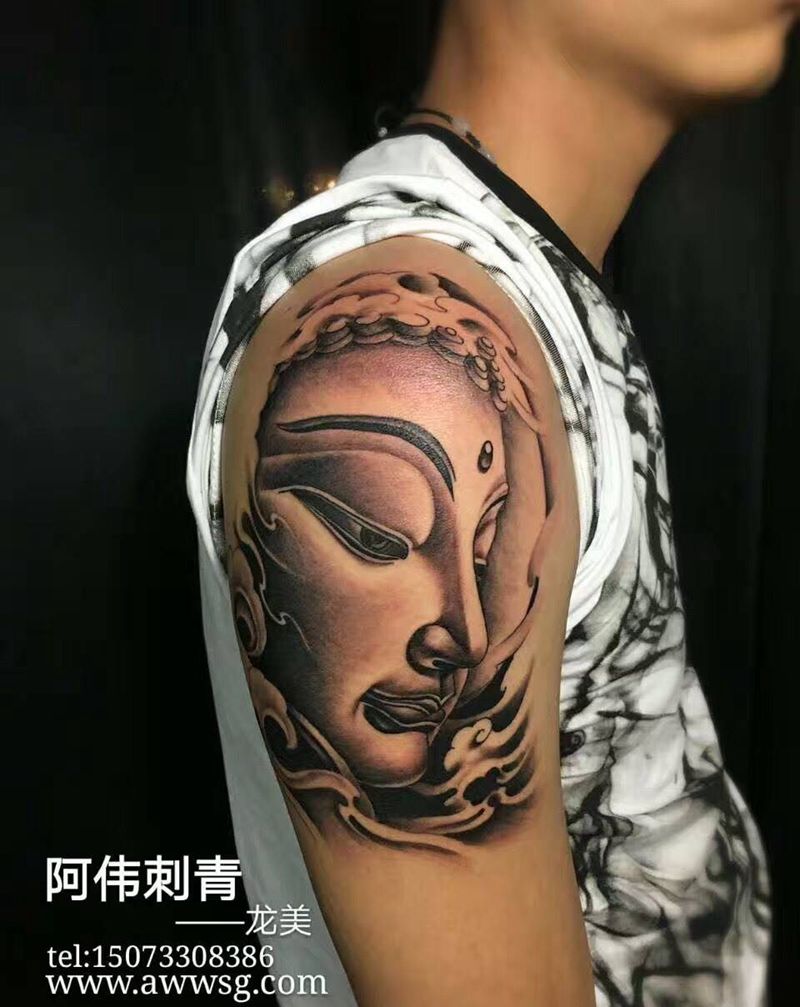 佛纹身图片_成品手臂传统鬼神佛纹身图案