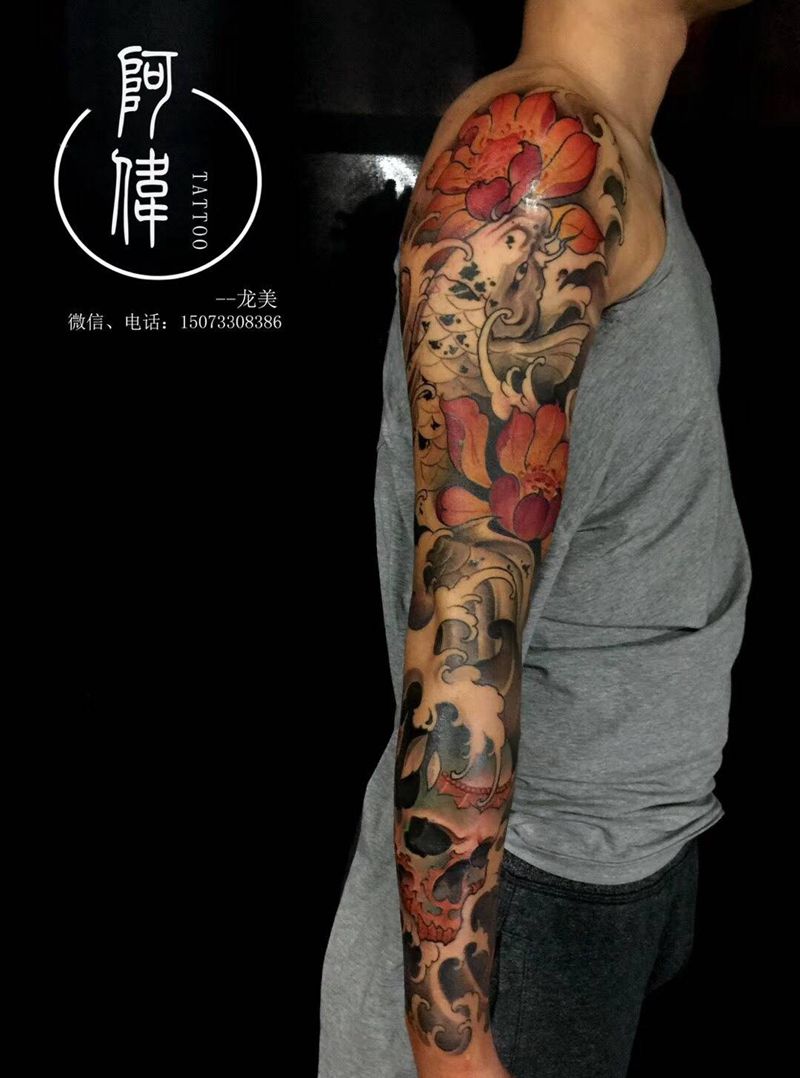 新传统花臂，湘潭的哥们纹身图片