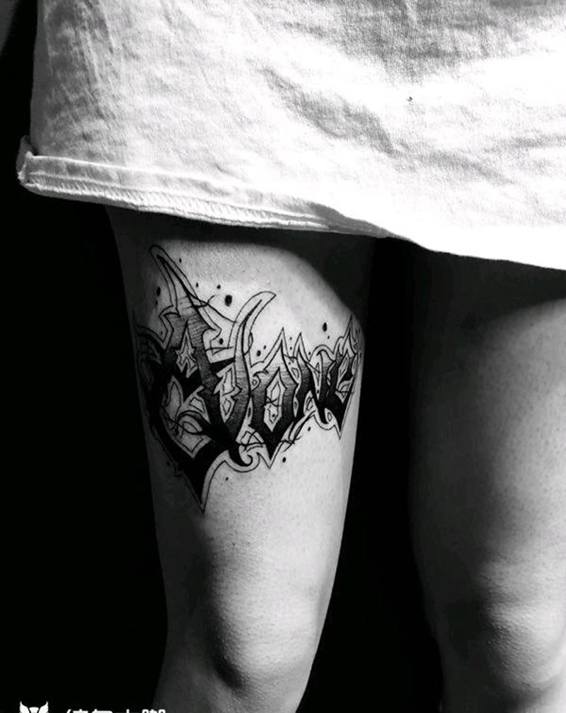 设计的一个很炸的奇卡诺纹身图片_腿部欧美字符成品纹身图案