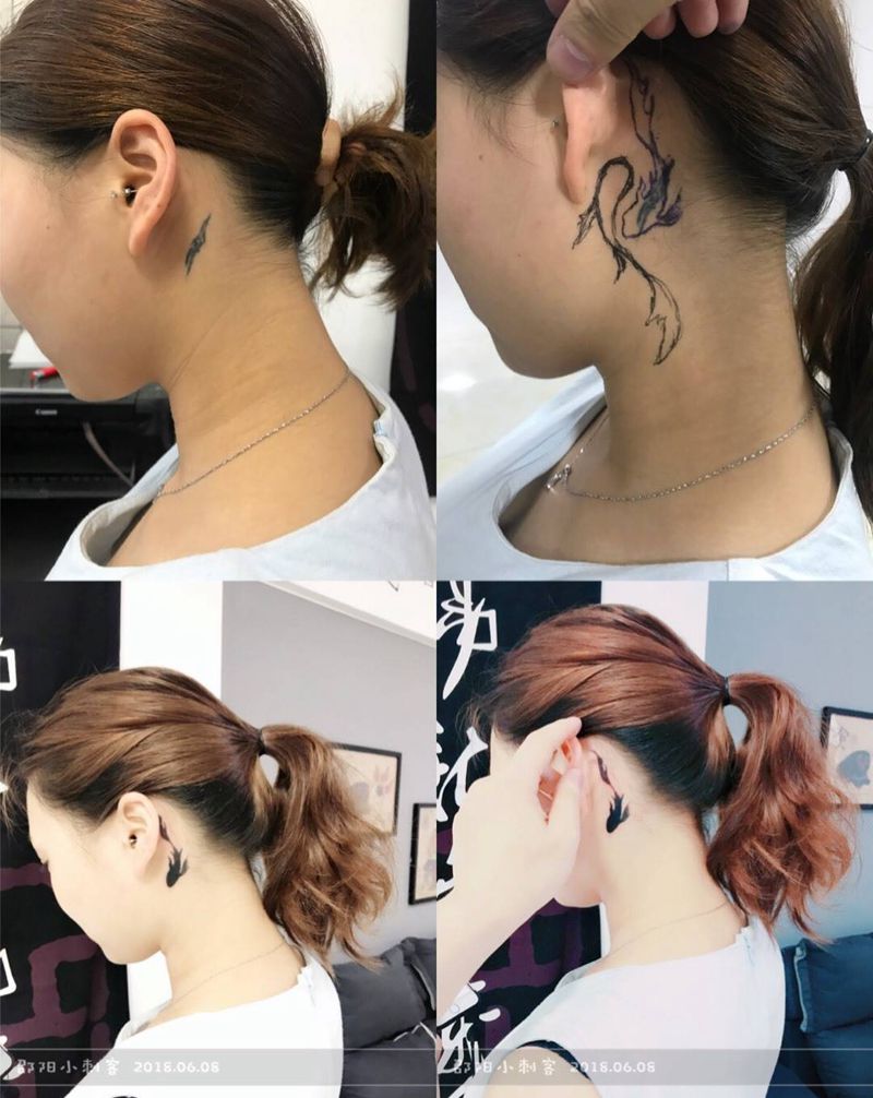 耳后遮盖纹身图片