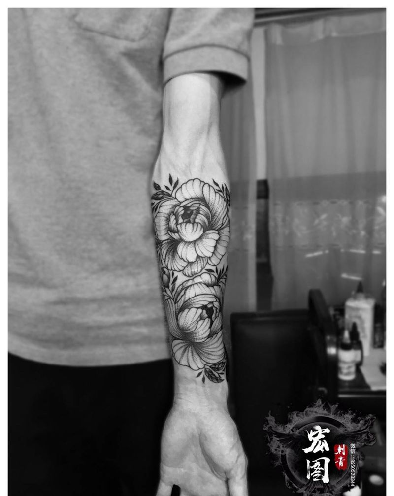 花纹身图片_成品手臂欧美植物纹身图案
