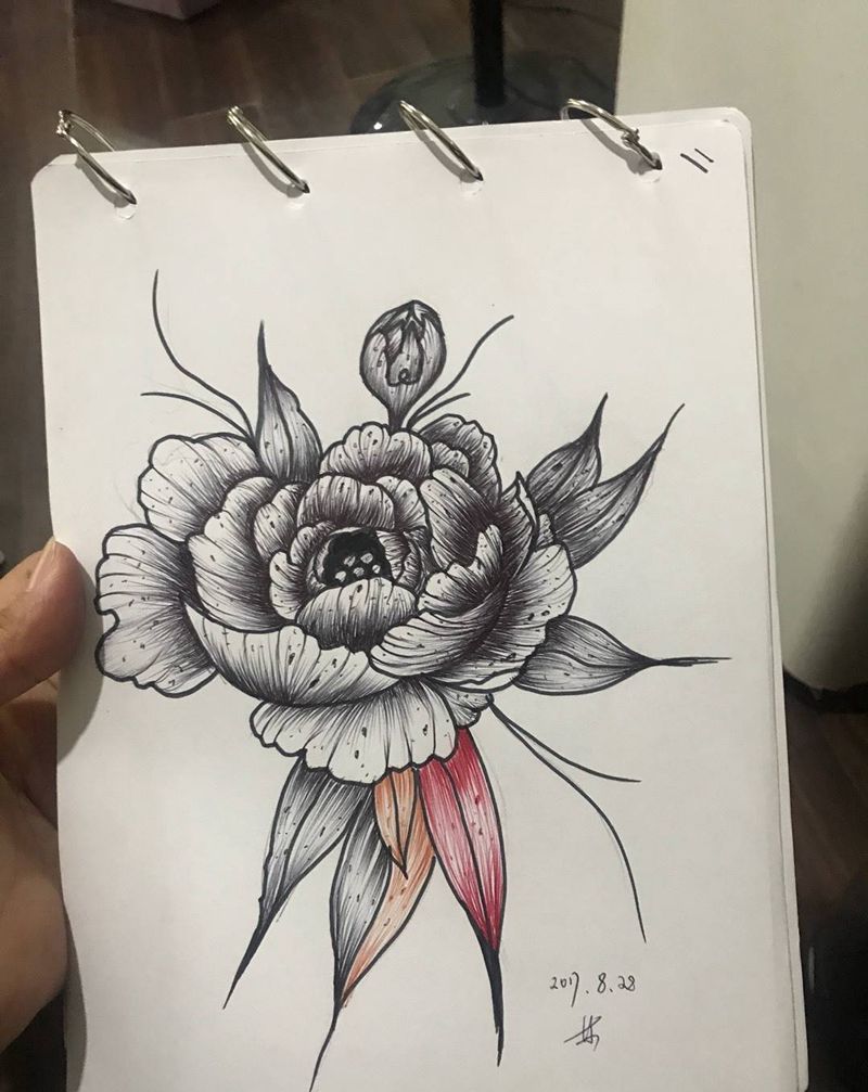 原创圆珠笔画纹身图片_手稿腰部腿部手部肩部胸部欧美植物背部原创纹身图案