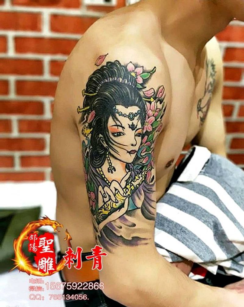 邵阳聖雕纹身-艺妓花臂作品！纹身图片_手臂人物纹身图案