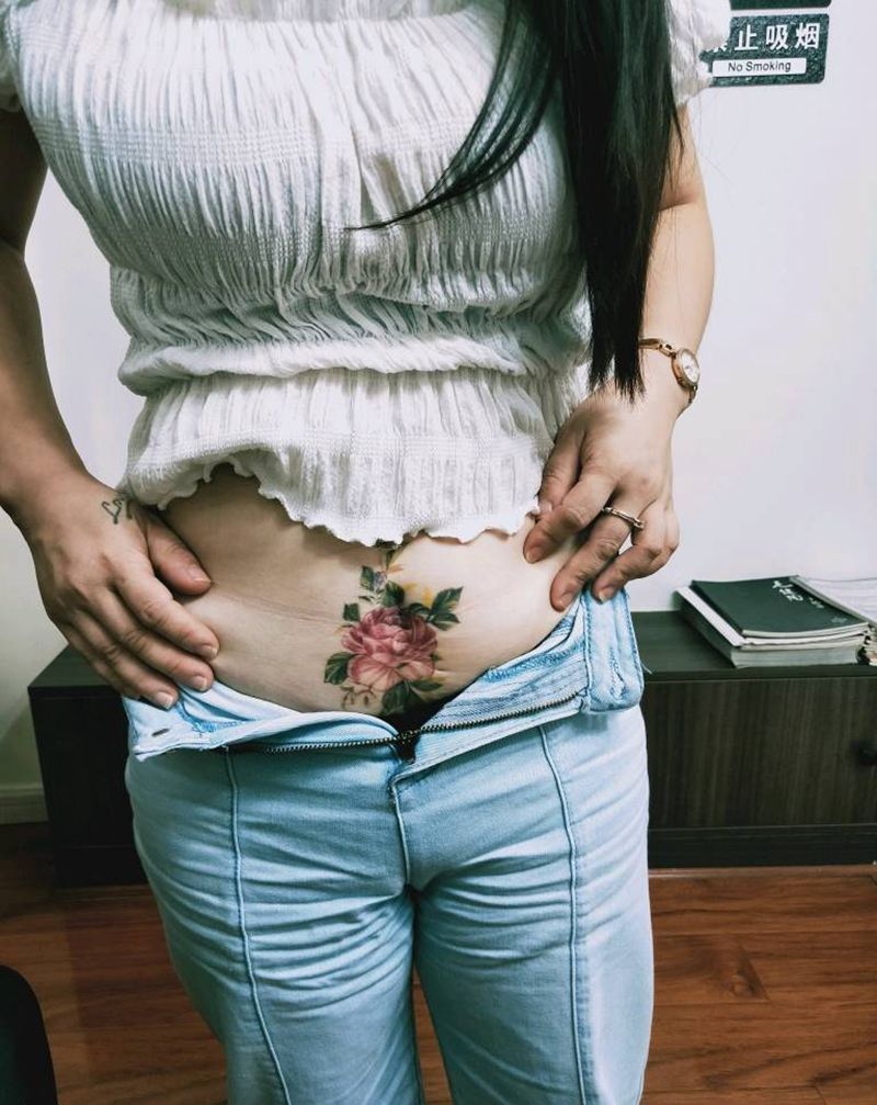 剖腹产纹身图片_腹部纹身图案