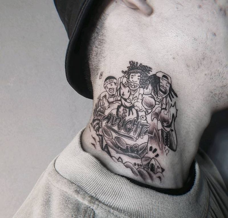 未完成纹身图片_颈部纹身图案