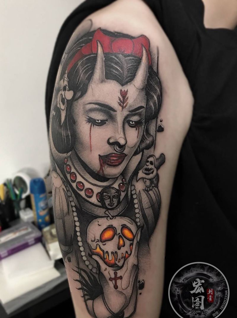 白雪公主纹身图片_手臂肩部New School欧美写实纹身图案