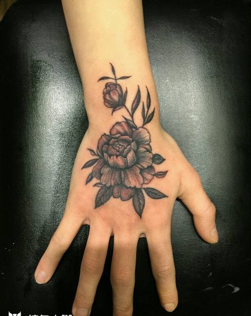 手背素花纹身图片