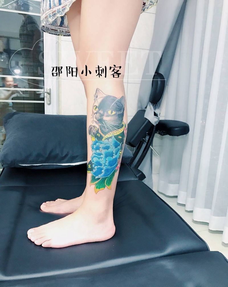 日系和服喵喵纹身图片