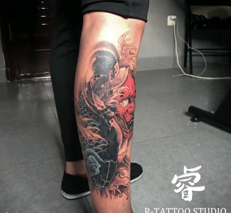 遮盖，鲤鱼般若纹身图片