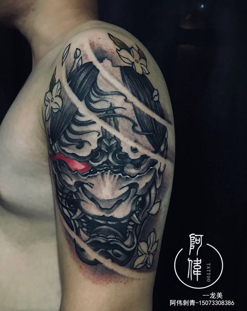 般若纹身图片_成品手臂传统鬼神原创纹身图案