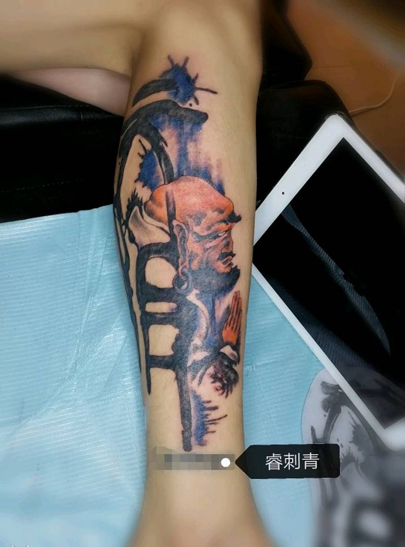 水墨人物达摩纹身图片