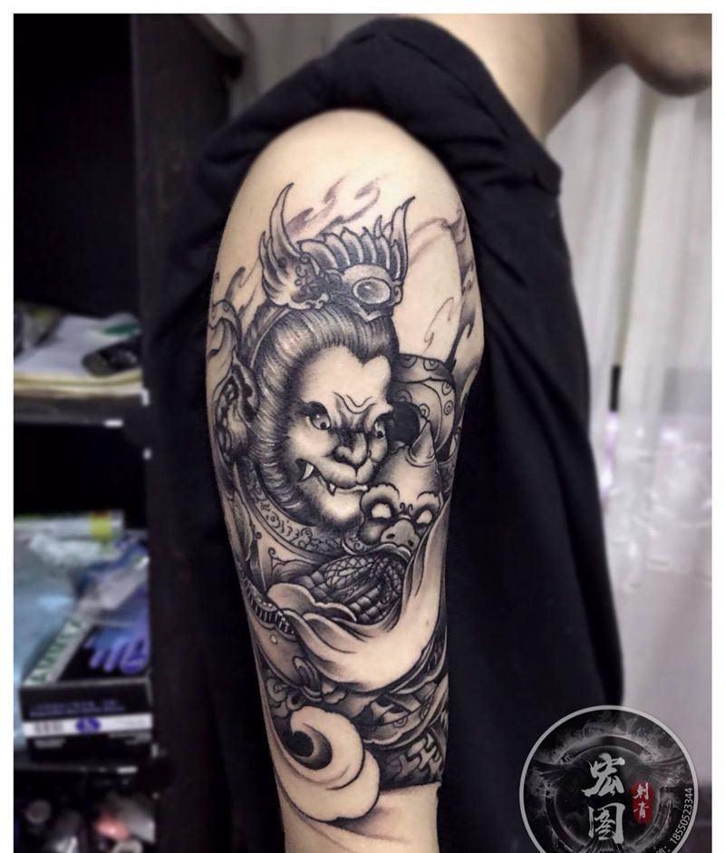 猴子纹身图片_成品手臂传统习俗人物动物鬼神宗教肩部手部纹身图案