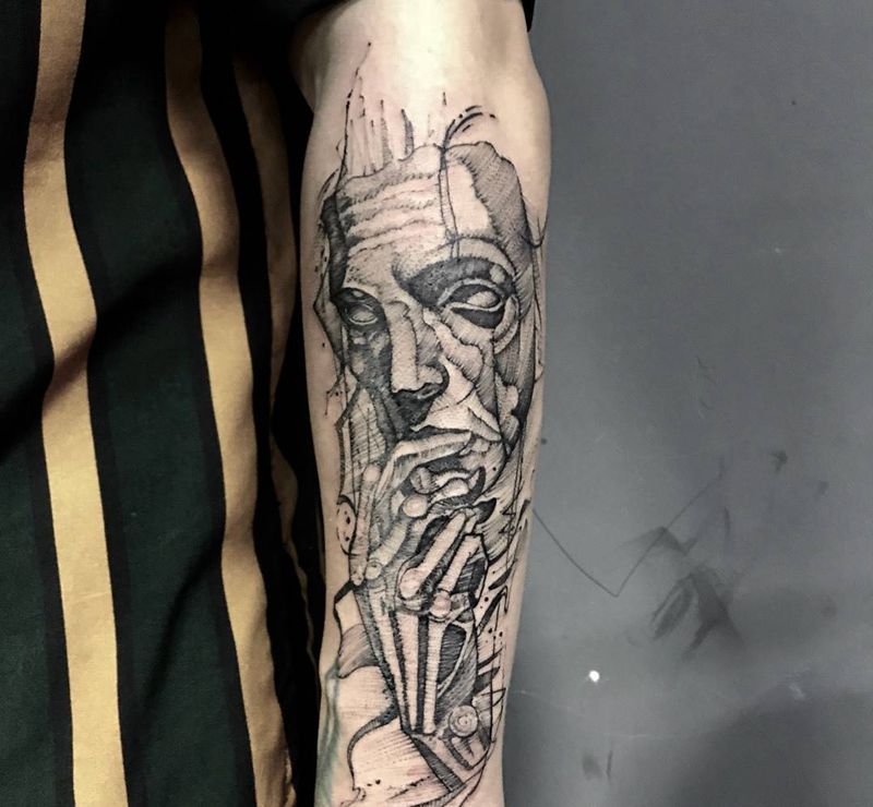 简笔作品，思考。纹身图片