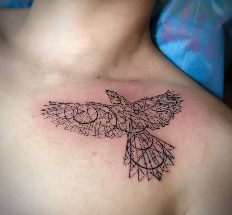 几何 小鸟纹身图片_成品插画肩部颈部胸部欧美传统几何动物静物纹身图案