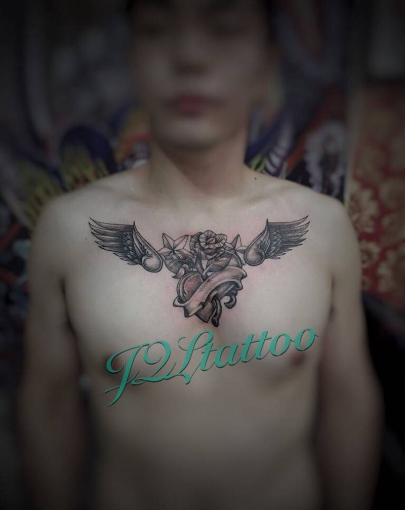 小图纹身图片_成品胸部传统植物纹身图案