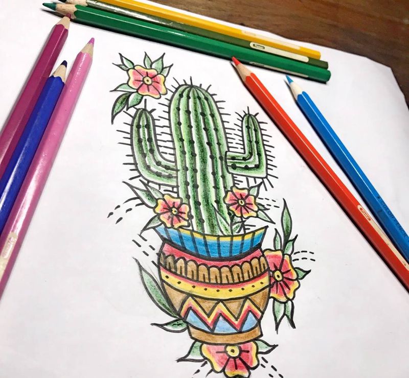 仙人掌纹身图片_Old School纹身图案