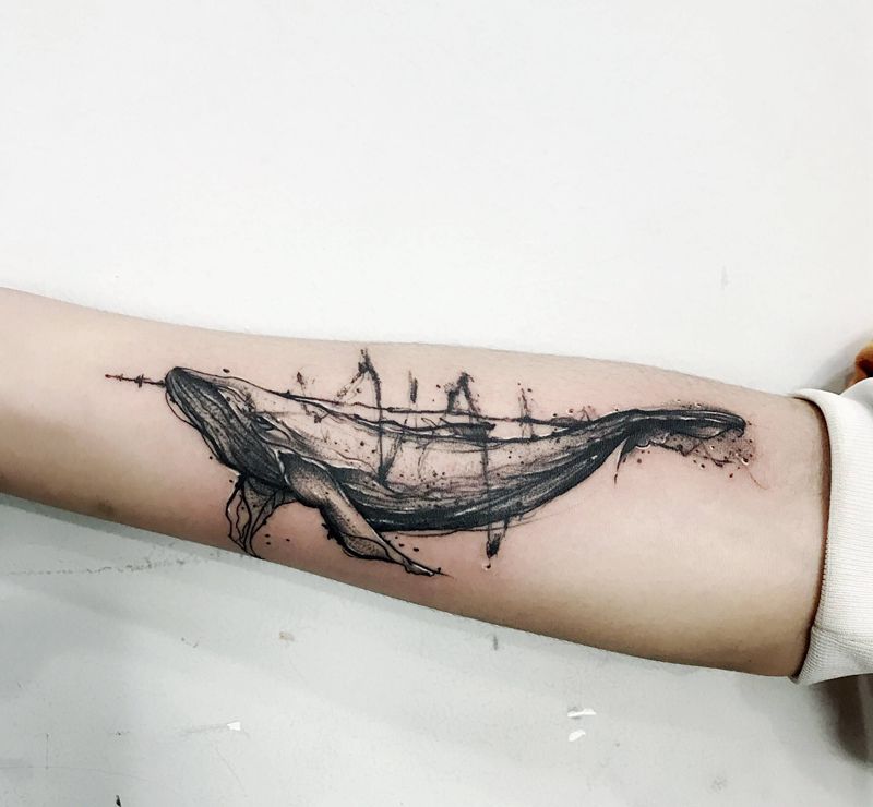 鲸纹身图片_手臂纹身图案