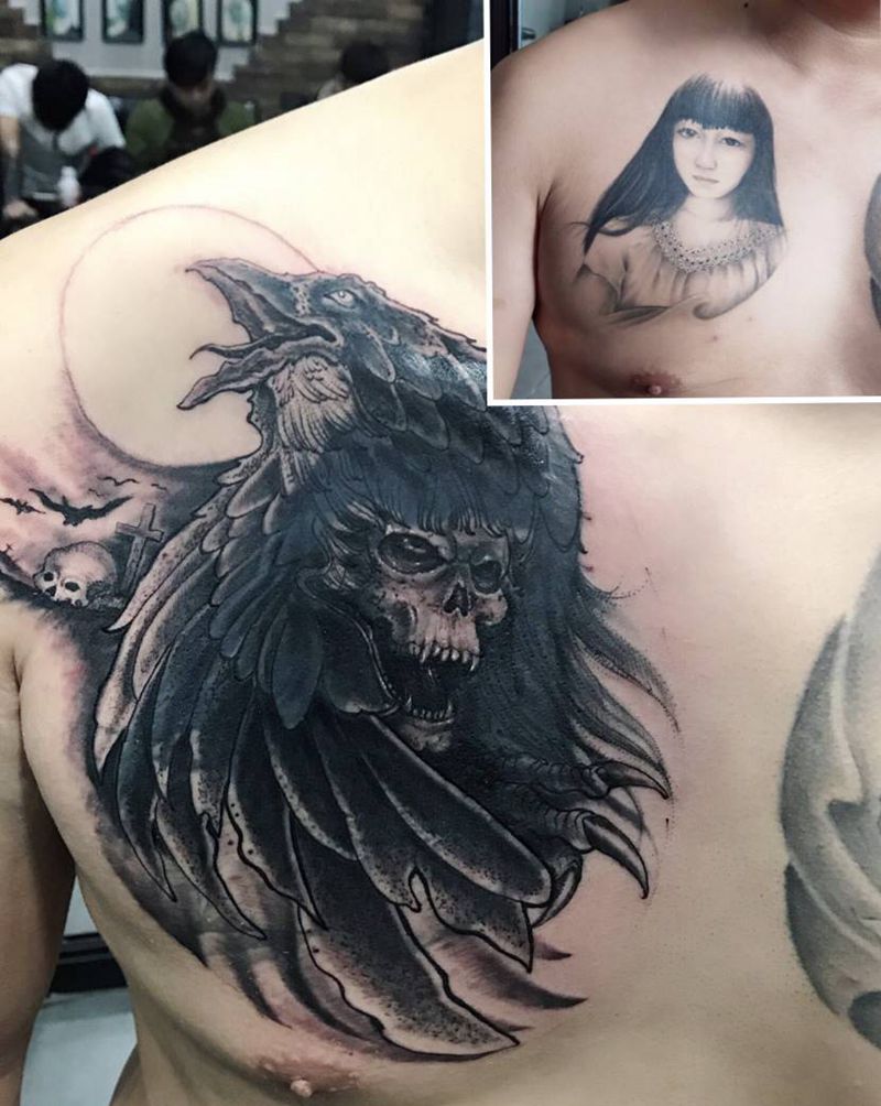 遮盖前任纹身图片_胸部纹身图案