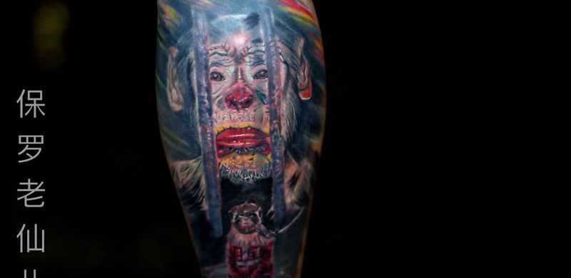 渴求自由纹身图片_脚部腿部欧美写实New School猴纹身图案