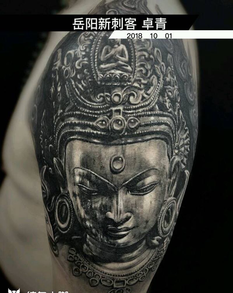 佛纹身图片_手臂佛写实纹身图案