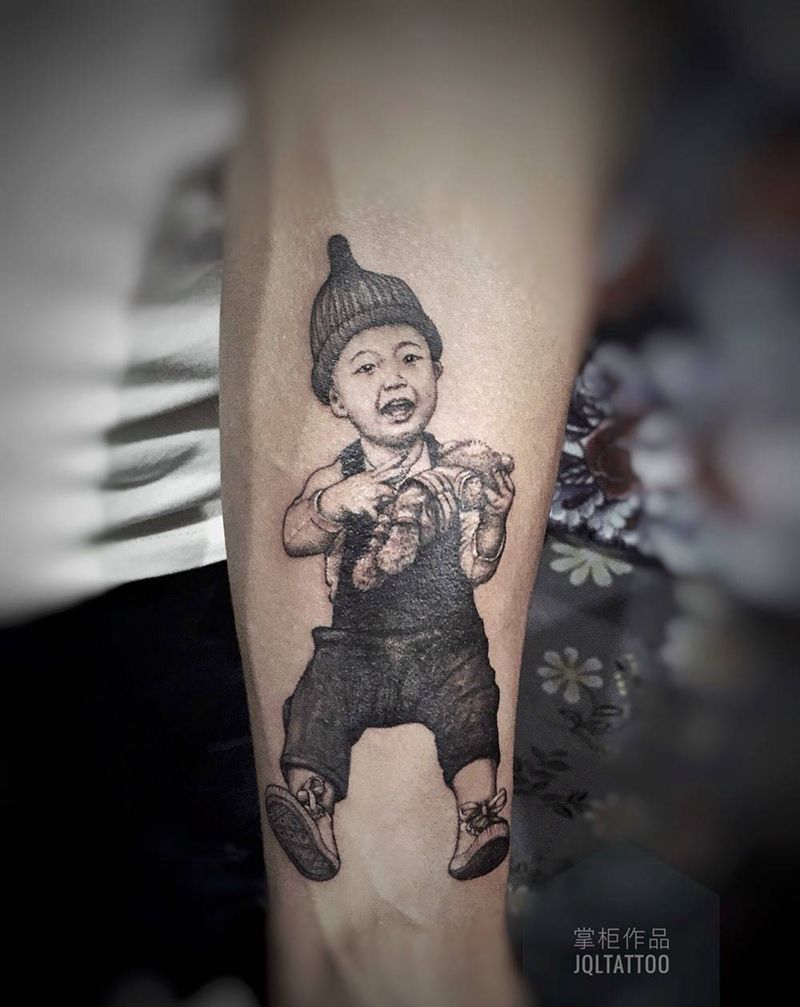 肖像纹身图片_成品写实欧美肖像手臂人物原创父爱纹身图案