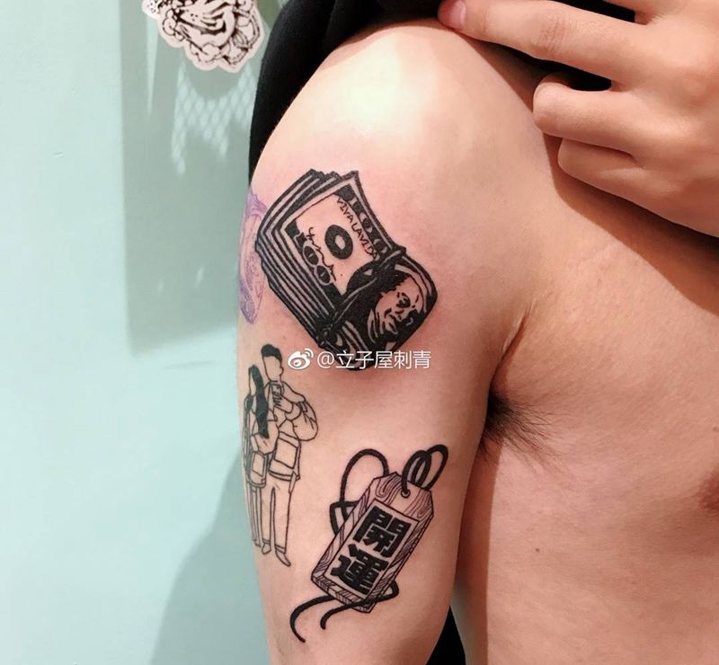 钱纹身图片_手臂Old School纹身图案