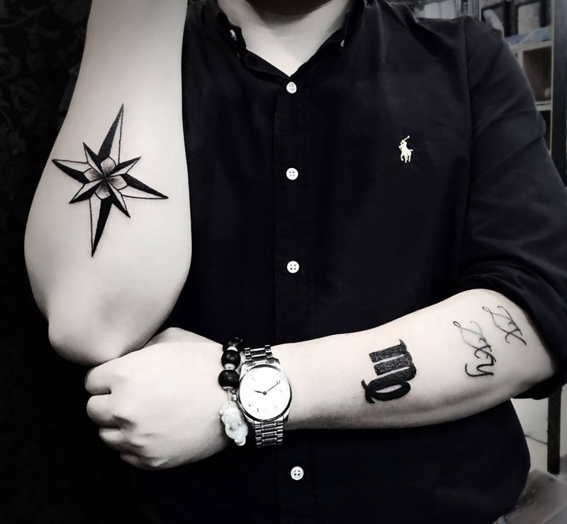 指南针➕♍️纹身图片_成品手臂传统清新静物图腾宗教纹身图案