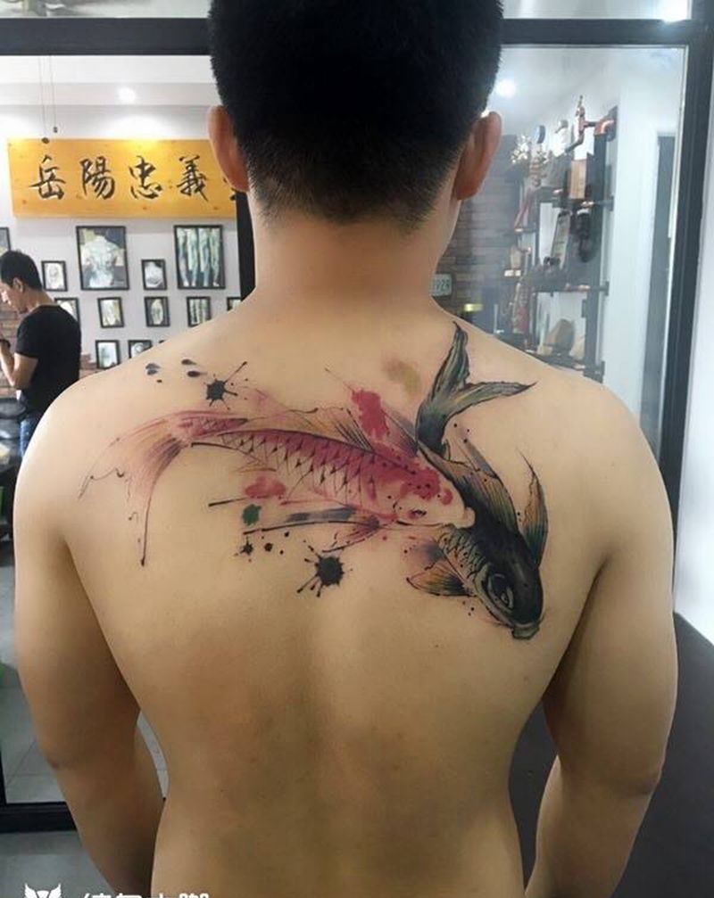 水墨锦鲤纹身图片