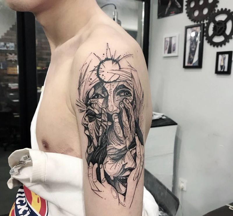 简笔，乱。纹身图片