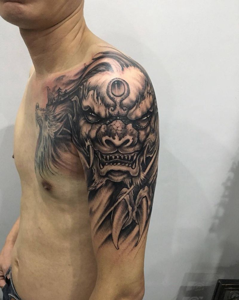 传统唐狮纹身图片