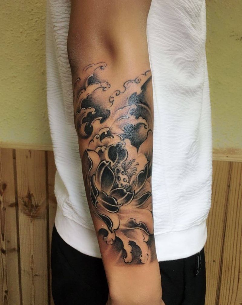 小臂水莲花。纹身图片