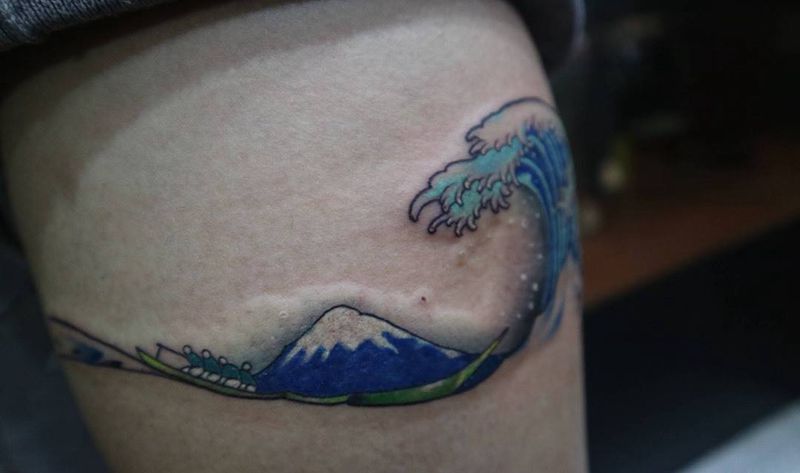 神奈川冲浪里纹身图片