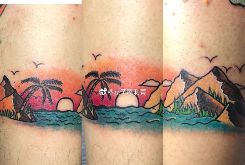 old school小拼接纹身图片_腿部Old School纹身图案