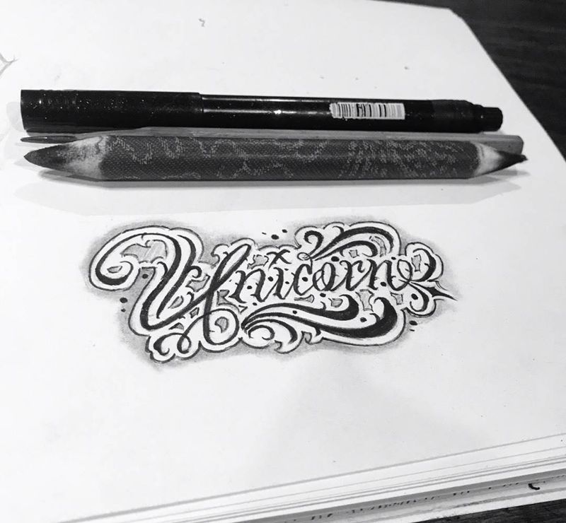 Unicorn纹身图片_手臂花体字纹身图案