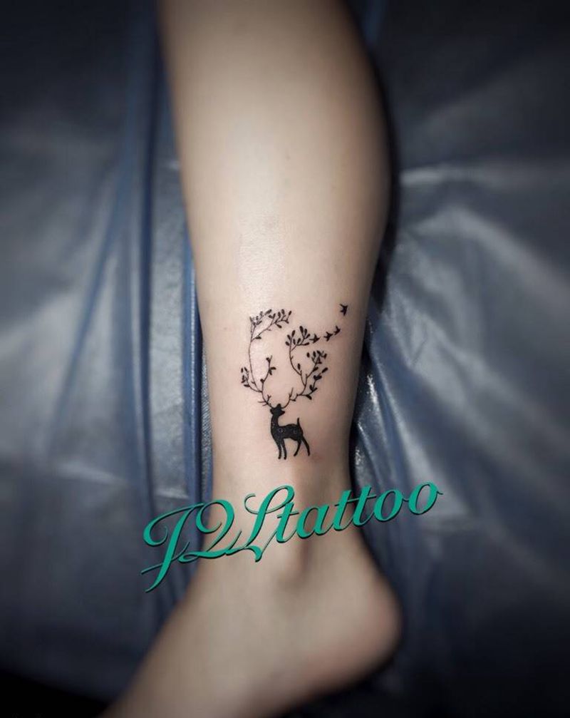 小清新纹身图片_成品胸部腿部清新植物动物几何字符纹身图案