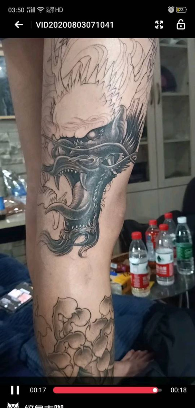 未完纹身图片_腿部新传统纹身图案