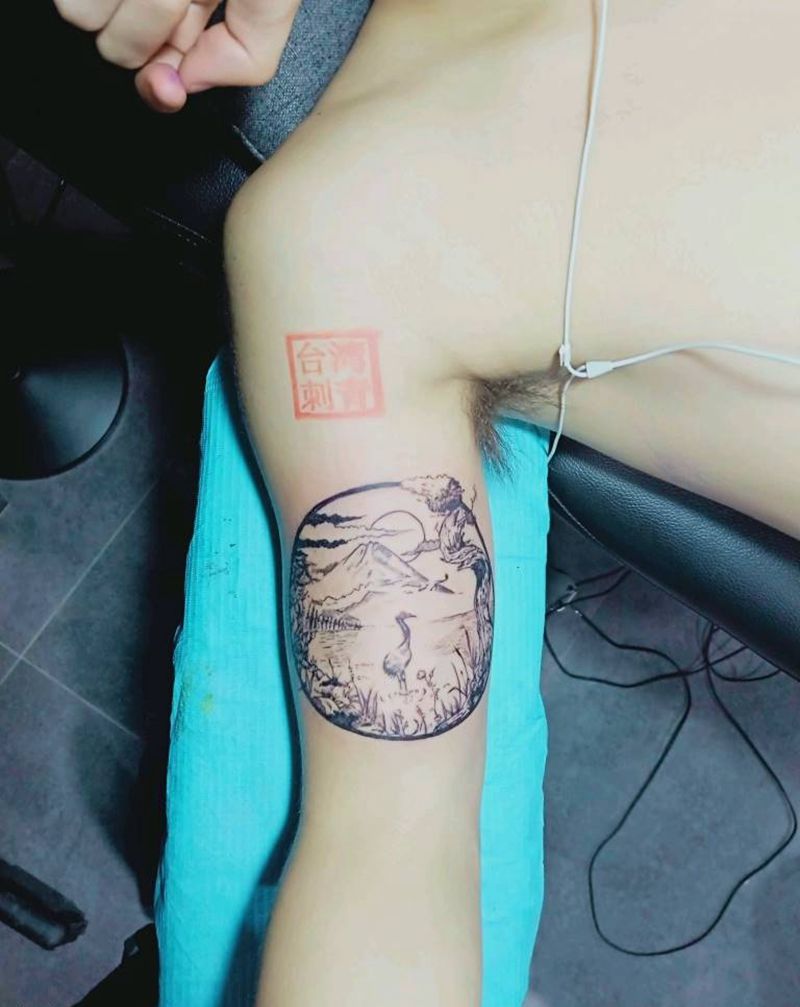 风景 鹤纹身图片_手臂纹身图案