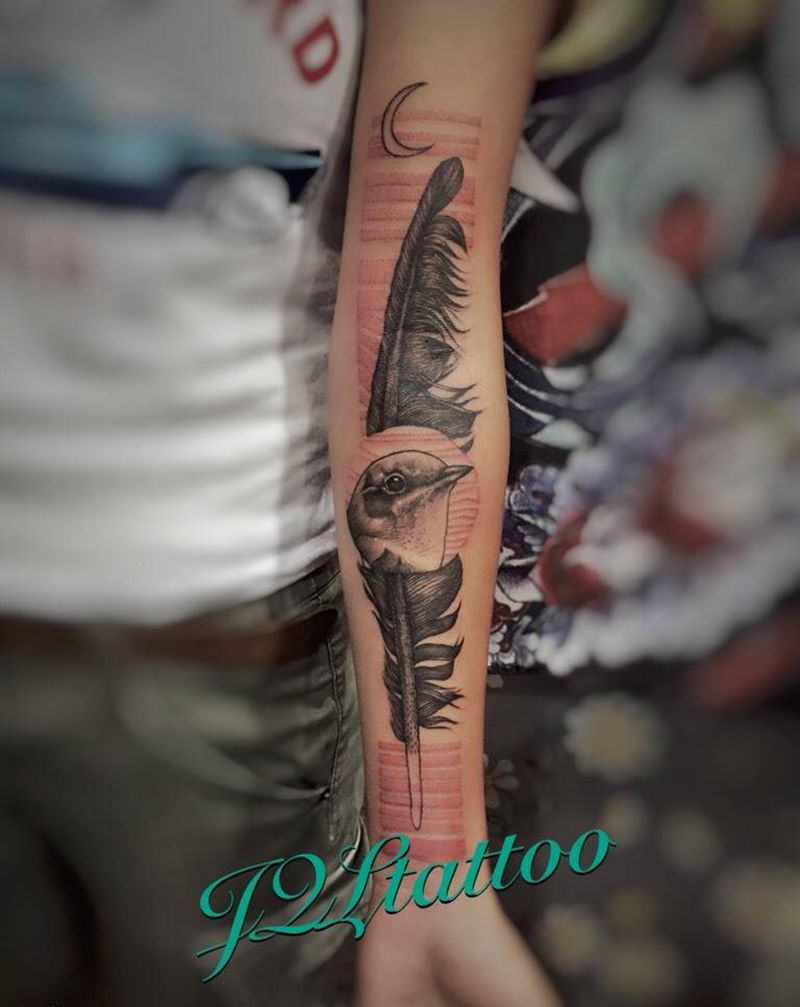 完成纹身图片_成品手臂清新写实动物纹身图案