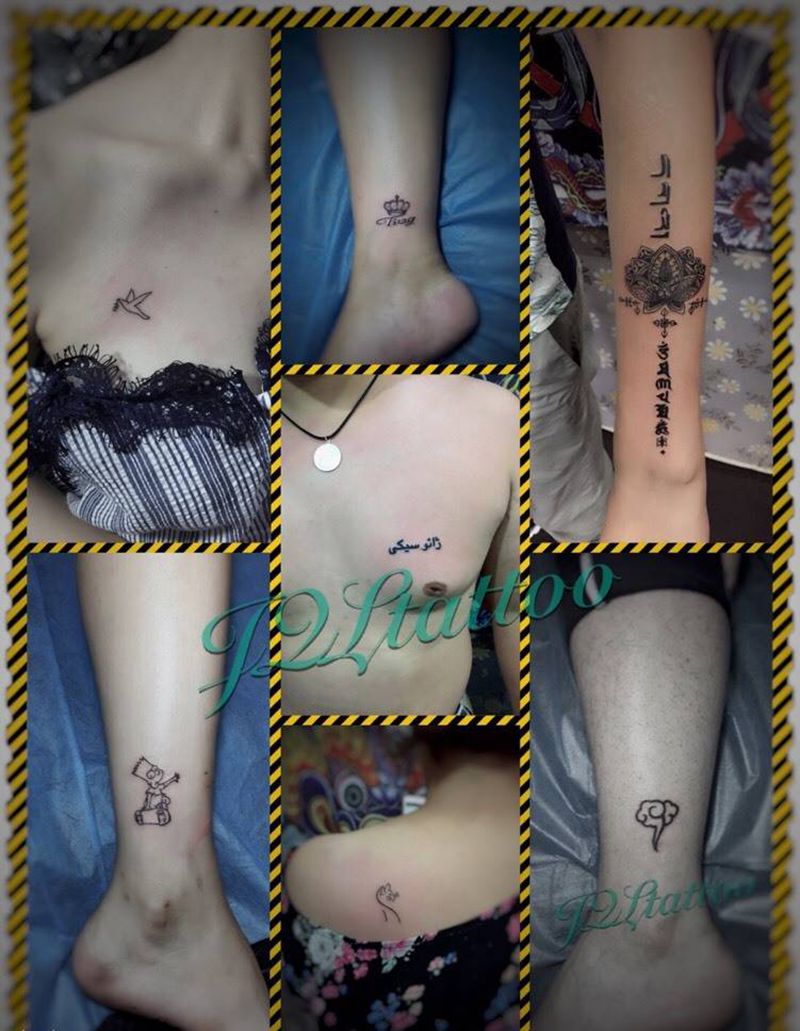 一组小清新纹身图片_胸部手臂腿部脚部清新字符几何动物纹身图案