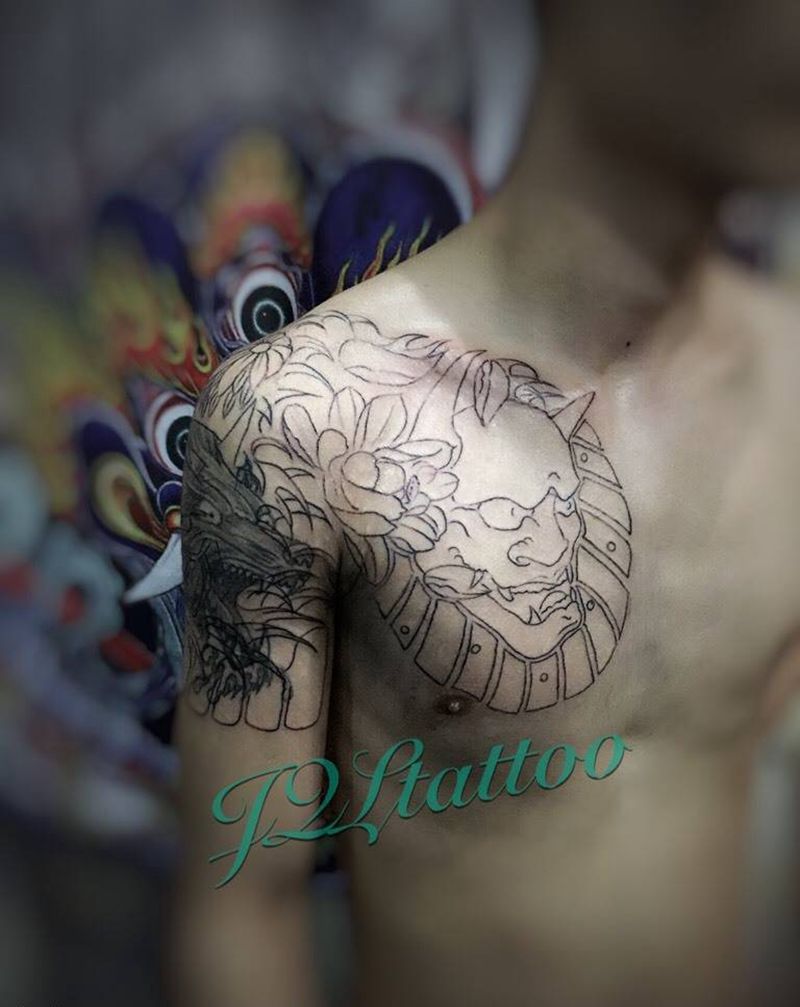 半甲遮盖（定稿完成）纹身图片_胸部传统纹身图案