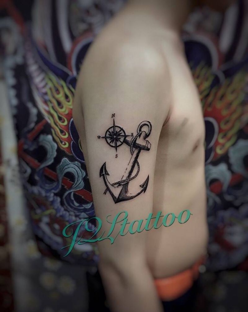 锚（木刻）纹身图片_成品手臂清新几何纹身图案