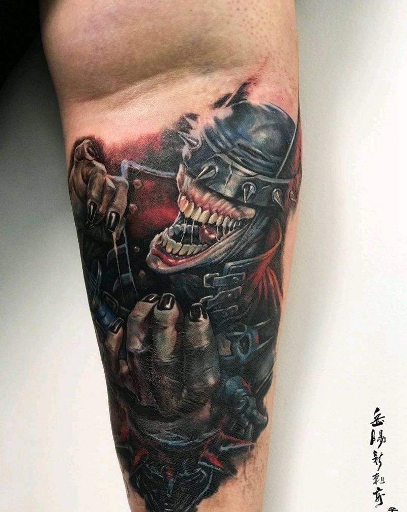 狂笑之蝠纹身图片_手臂彩色写实纹身图案
