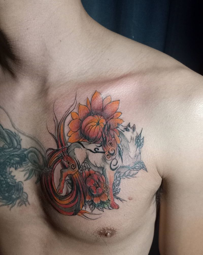 狐狸 遮盖纹身图片_胸部纹身图案