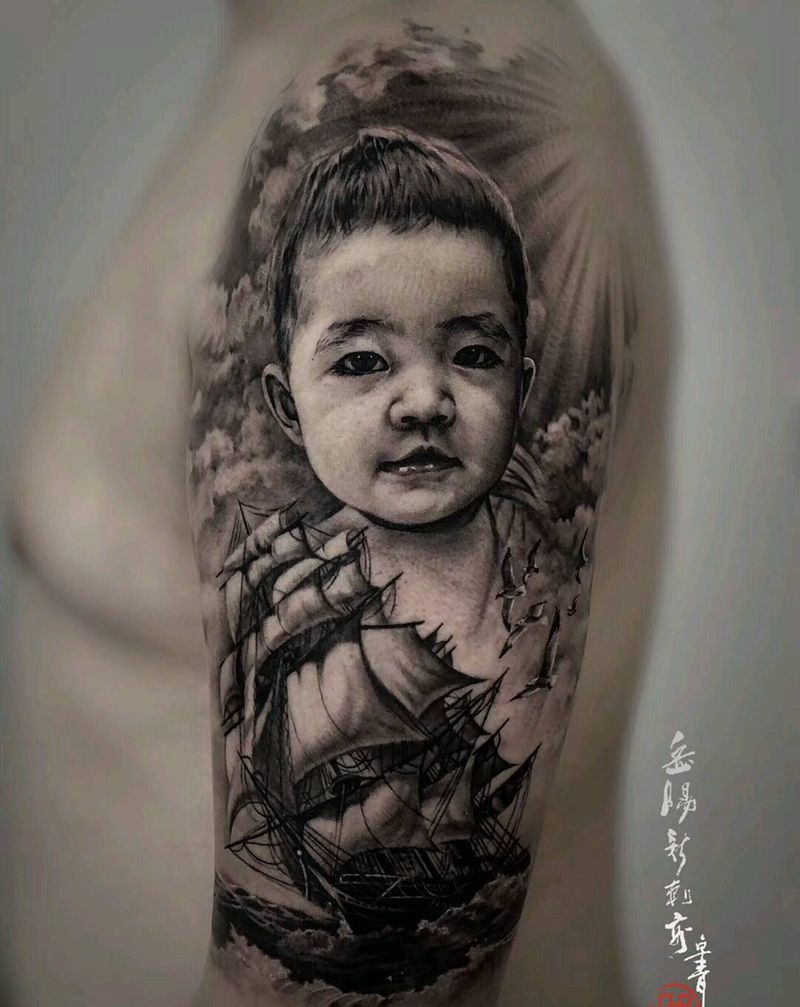 肖像纹身图片_手臂欧美写实肖像纹身图案