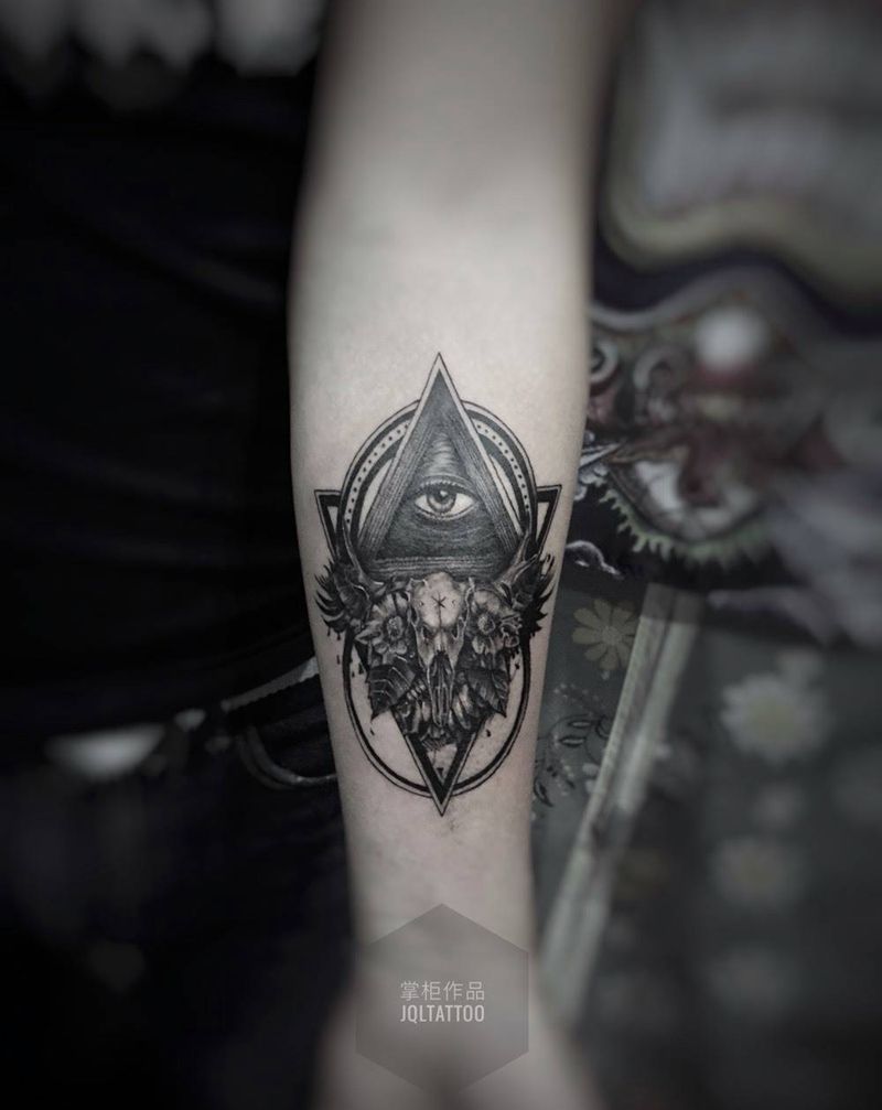 上帝之眼纹身图片_成品手臂欧美写实几何图腾静物原创纹身图案